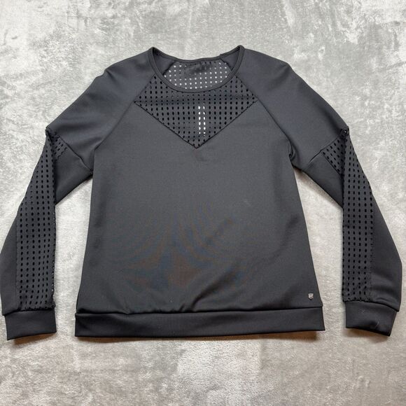 Fabletics Sweatshirt Women’s Medium Black Mesh Tilly Long Sleeve Gym Workout - Picture 1 of 6